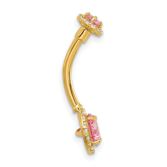 14K 14 Gauge Polished Pink and White CZ Halo Navel/Belly Ring