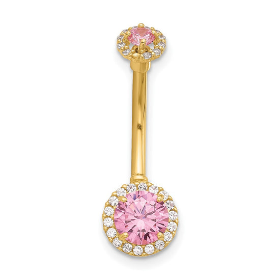 14K 14 Gauge Polished Pink and White CZ Halo Navel/Belly Ring