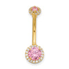 14K 14 Gauge Polished Pink and White CZ Halo Navel/Belly Ring