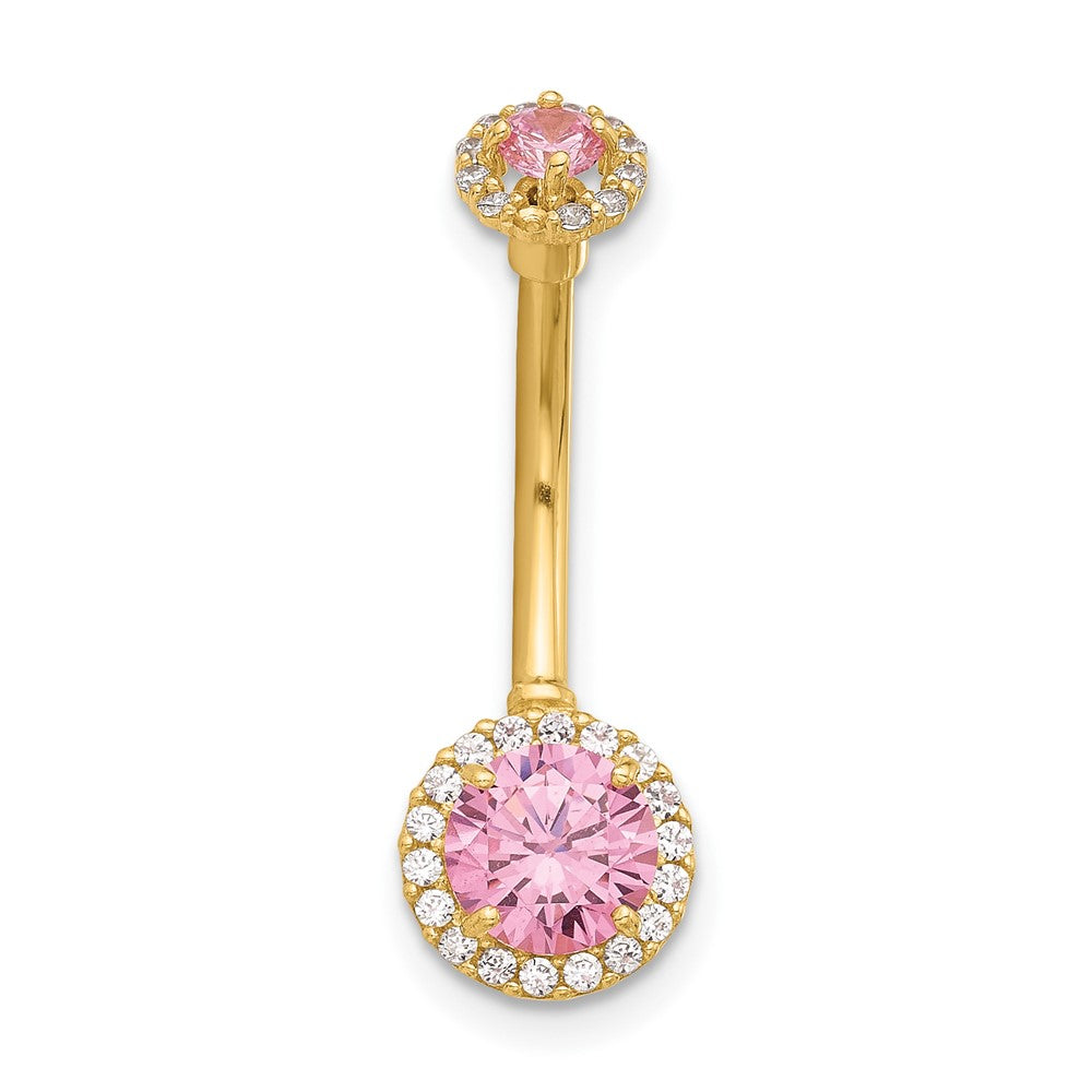 14K 14 Gauge Polished Pink and White CZ Halo Navel/Belly Ring
