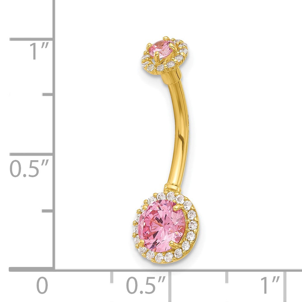 14K 14 Gauge Polished Pink and White CZ Halo Navel/Belly Ring
