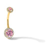 14K 14 Gauge Polished Pink and White CZ Halo Navel/Belly Ring