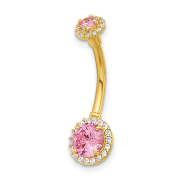 14K 14 Gauge Polished Pink and White CZ Halo Navel/Belly Ring
