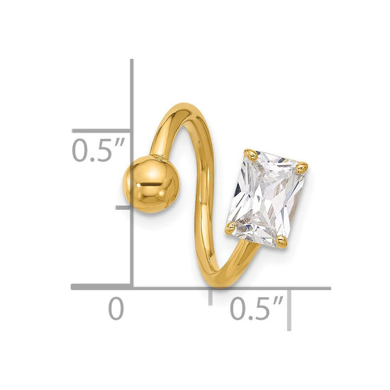 14k 14 Gauge Polished Square CZ Cartilage Ring