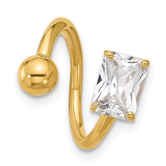 14k 14 Gauge Polished Square CZ Cartilage Ring