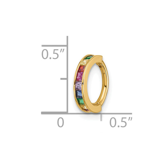 14k 16 Gauge Polished Rainbow CZ Hinged Cartilage Ring