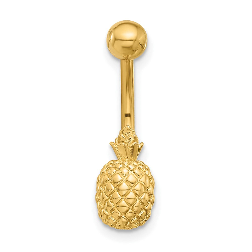 14K 14 Gauge Polished and Textured Pineapple Navel/Belly Ring