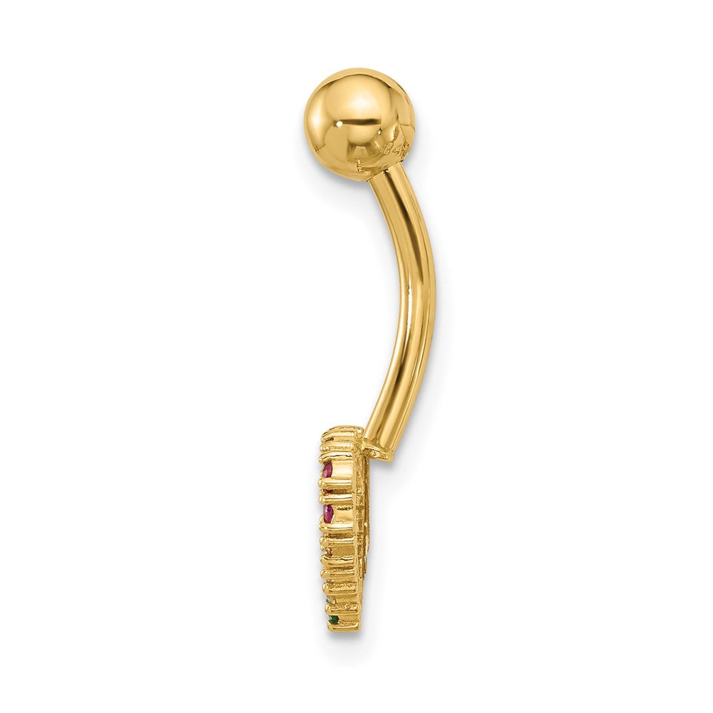 14k 14 Gauge Polished Rainbow CZ Heart Navel/Belly Ring