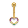 14k 14 Gauge Polished Rainbow CZ Heart Navel/Belly Ring