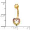 14k 14 Gauge Polished Rainbow CZ Heart Navel/Belly Ring