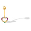 14k 14 Gauge Polished Rainbow CZ Heart Navel/Belly Ring