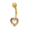 14k 14 Gauge Polished Rainbow CZ Heart Navel/Belly Ring