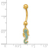 14K 14 Gauge Polished Blue CZ Seahorse Dangle Navel/Belly Ring