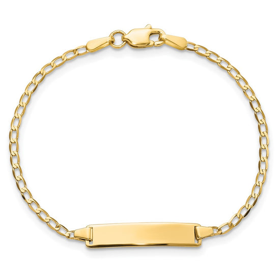 14k Polished Solid Chain/Solid Plate Flat Curb Link 22.5x4.8mm Plate 6 inch Baby/Child ID Bracelet
