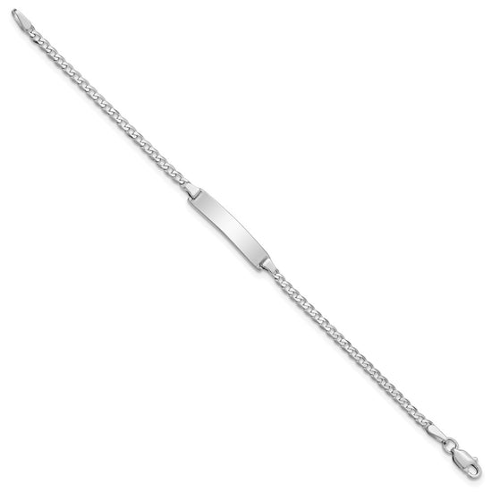 14k White Gold Polished Solid Chain/Solid Plate Flat Curb Link 20x4.2mm Plate 6 inch Baby/Child ID Bracelet