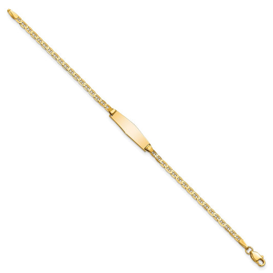 14k Polished Solid Chain/Solid Plate Flat Anchor Link Soft Diamond Shape 19.5x5.2mm Plate 6 inch Baby/Child ID Bracelet