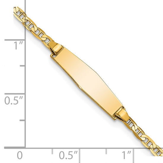 14k Polished Solid Chain/Solid Plate Flat Anchor Link Soft Diamond Shape 19.5x5.2mm Plate 6 inch Baby/Child ID Bracelet