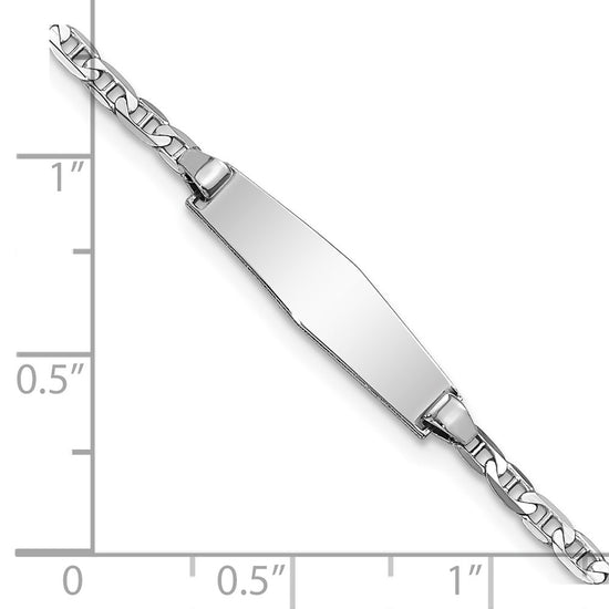 14k White Gold Polished Solid Chain/Solid Plate Anchor Link Soft Diamond Shape 19.5x5.5mm Plate 6 inch Baby/Child ID Bracelet