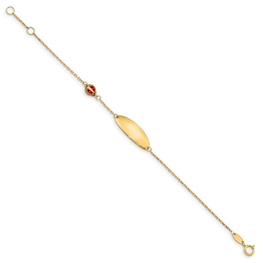 14K Polished Red Enamel Ladybug and 20x7mm Plate 5.5 inch Baby/Child ID Bracelet with 0.5 inch Extender