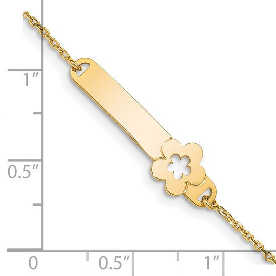 14K Children's Polished Flower w/1in ext. ID Bracelet