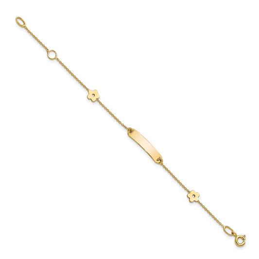 14K Polished 4x18mm Rectangle with Flowers 5.5 inch Childrens ID Bracelet