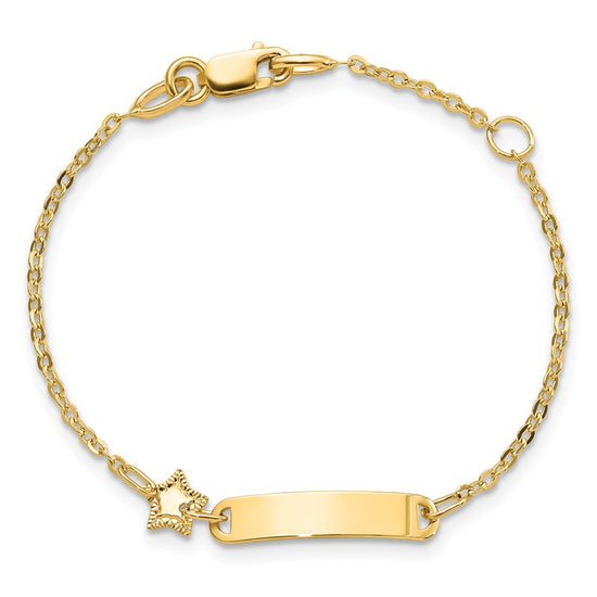 14K Polished 4x18mm Rectangle with Star 5.5 inch Childrens ID Bracelet