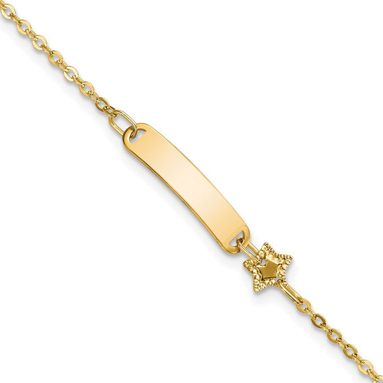 14K Polished 4x18mm Rectangle with Star 5.5 inch Childrens ID Bracelet