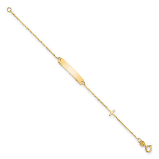 14k Polished 4x23mm Rectangle with Cross 5.5 inch Childs ID Bracelet