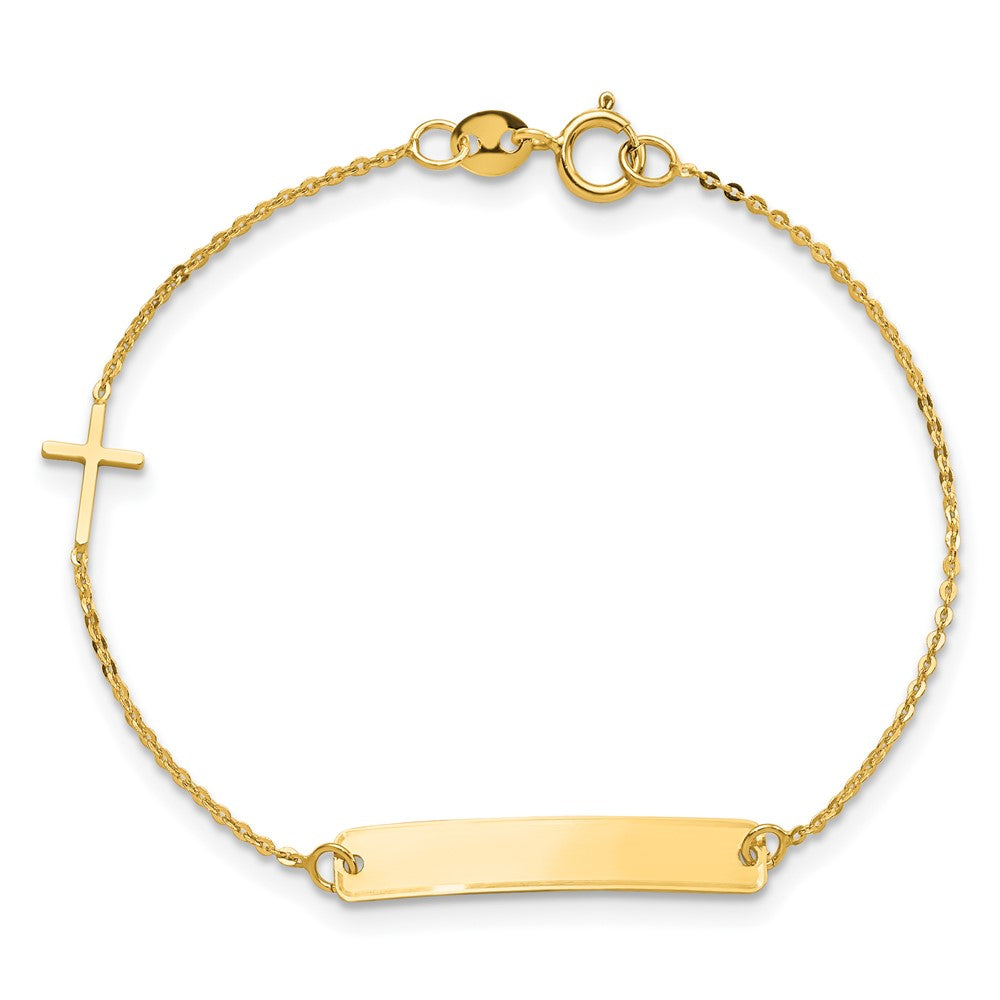 14k Polished 4x23mm Rectangle with Cross 5.5 inch Childs ID Bracelet
