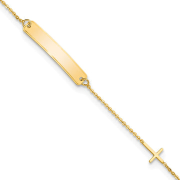 14k Polished 4x23mm Rectangle with Cross 5.5 inch Childs ID Bracelet