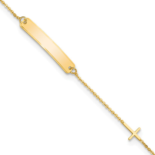 14k Polished 4x23mm Rectangle with Cross 5.5 inch Childs ID Bracelet
