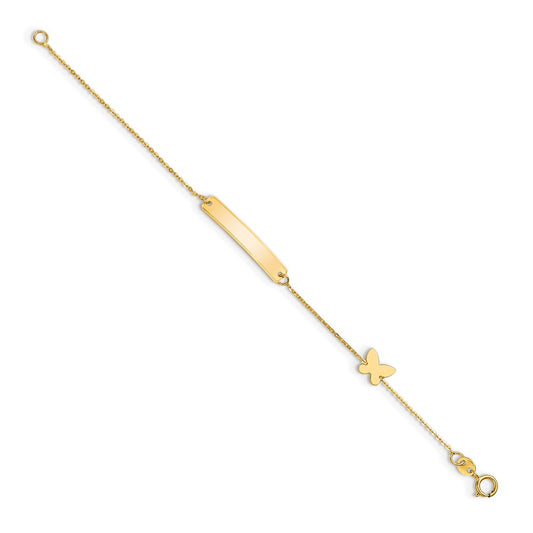 14k Polished 4x22mm Rectangle with Butterfly 5.5 inch Childs ID Bracelet