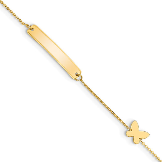 14k Polished 4x22mm Rectangle with Butterfly 5.5 inch Childs ID Bracelet