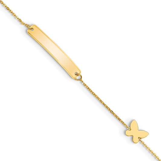14k Polished 4x22mm Rectangle with Butterfly 5.5 inch Childs ID Bracelet