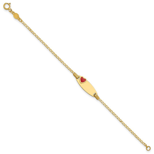 14k Polished Red Enameled Heart on 18x5mm Plate 5.5 inch Baby/Child ID Bracelet