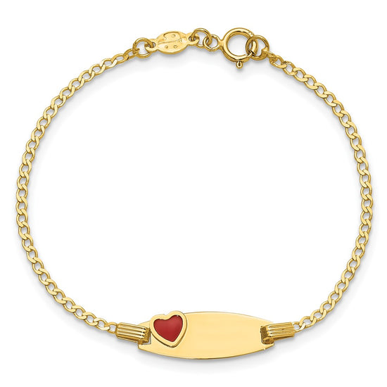 14k Polished Red Enameled Heart on 18x5mm Plate 5.5 inch ID Bracelet