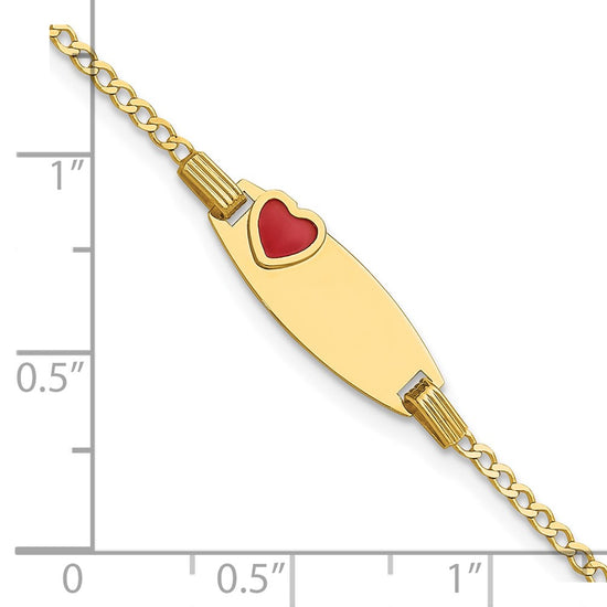 14k Polished Red Enameled Heart on 18x5mm Plate 5.5 inch Baby/Child ID Bracelet