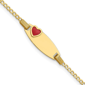 14k Polished Red Enameled Heart on 18x5mm Plate 5.5 inch ID Bracelet