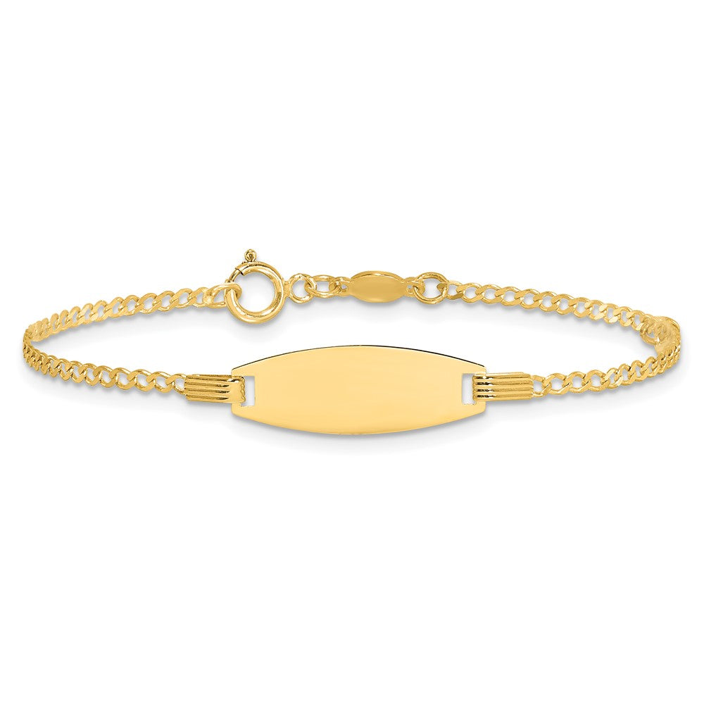 14k Polished Pink Enameled Puffed Heart and 18x5mm Plate 5.5 inch Baby/Child ID Bracelet