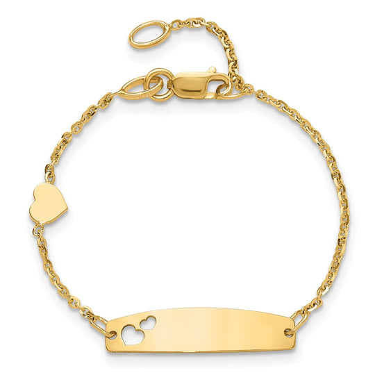 14K Polished Heart and 24x6mm Cut-out Heart Plate 5.5 inch Baby/Child ID Bracelet