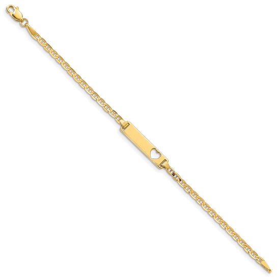 14k Polished Solid Chain/Solid Plate Anchor Link Cut-out Heart 21.5x4.8mm Plate 5.5 inch Baby/Child ID Bracelet