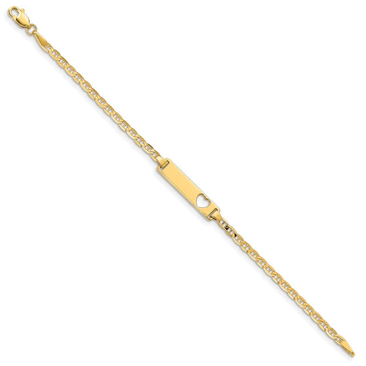 14k Polished Solid Chain/Solid Plate Anchor Link Cut-out Heart 21.5x4.8mm Plate 5.5 inch Baby/Child ID Bracelet