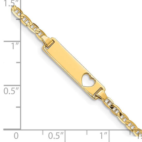 14k Polished Solid Chain/Solid Plate Anchor Link Cut-out Heart 21.5x4.8mm Plate 5.5 inch Baby/Child ID Bracelet