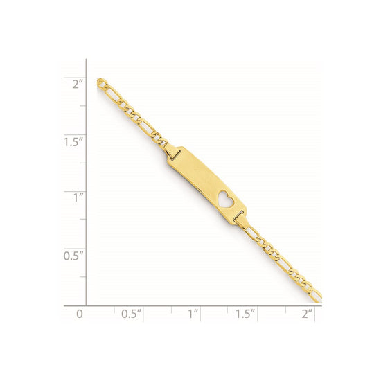 14k Polished Solid Chain/Solid Plate Figaro Link Cut-out Heart 21.4x5.4mm  Plate 5.5 inch Baby/Child ID Bracelet