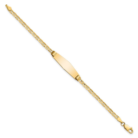 14k Polished Solid Chain/Solid Plate Anchor Link Soft Diamond Shape 26x7.5mm Plate 6 inch Baby/Child ID Bracelet