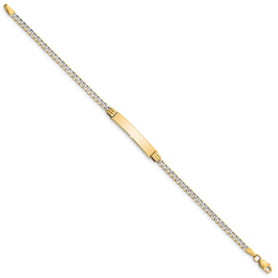14k with Rhodium Polished Solid Chain/Solid Plate Pav‚ Curb Link 26x5mm Plate 6 inch Baby/Child ID Bracelet