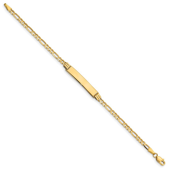 14k Polished Solid Chain/Solid Plate Figaro Link 26x5mm Plate 6 inch Baby/Child ID Bracelet