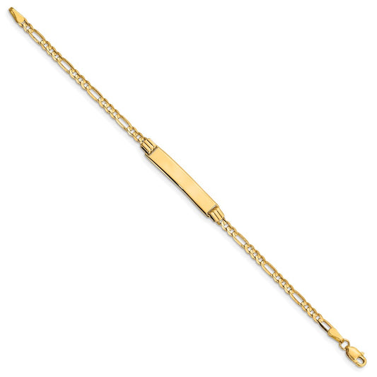 14k Polished Solid Chain/Solid Plate Figaro Link 26x5mm Plate 6 inch Baby/Child ID Bracelet