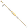 14k Two-tone Polished Textured Cross and Cut-out Heart 18x5mm Plate 4.5 inch Baby/Child ID Bracelet with 1 inch Extender