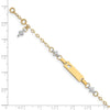 14k Two-tone Polished Textured Cross and Cut-out Heart 18x5mm Plate 4.5 inch Baby/Child ID Bracelet with 1 inch Extender